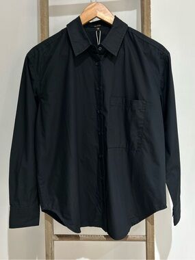 Quince Organic Cotton Poplin Button-Up Boyfriend Shirt Black Women’s Size XS NWT